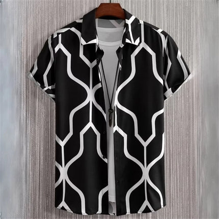 2026 Summer Men's Short-Sleeve Shirt with Asymmetrical Print Hawaiian-Style Collar Plus Size Casual Men's Wear