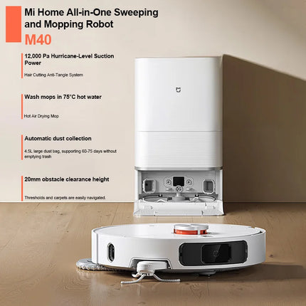 Xiaomi Robot Vacuum and Mop M40, Lidar Navigation,Auto Dust Emptying & Self-Cleaning Base,12000Pa Ultra Suction,For Pet Hair