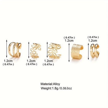 5pcs/set Trendy Elegant Design Ear Cuff Classic Elegant Style Gifts Women's No Piercing Clip Silver Circle Leaf Shaped Earrings
