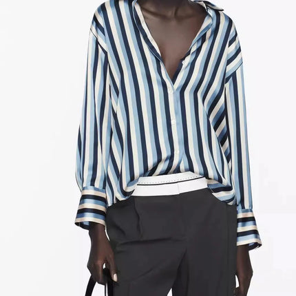 Classic Silk Satin Feel Shirt New Spring Collection Long Sleeve Polyester Fabric Women's Premium Fashion Regular Length