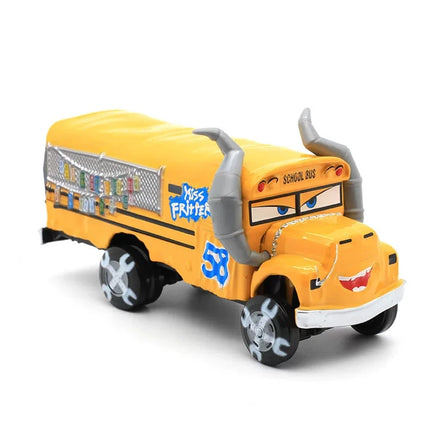 Original Disney Pixar Cars 3 Anime Figure School Bus Cartoon Model Car 1:55 Metal Die Casting Alloy Car Kids Toys Birthday Gifts