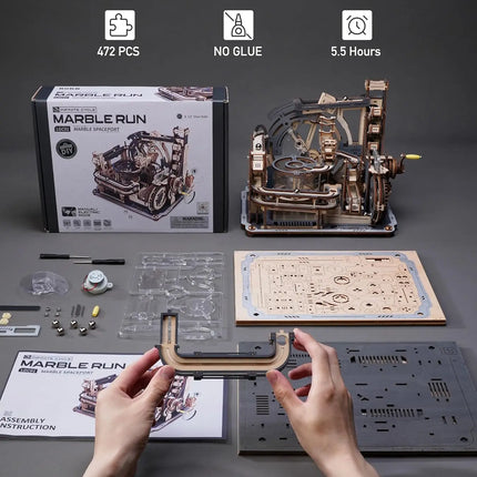 ROKR Electric Model Kits Marble Spaceport 3D Puzzles Brain Teaser Wooden Puzzles Building Toy Gifts for Men/Women/Teens