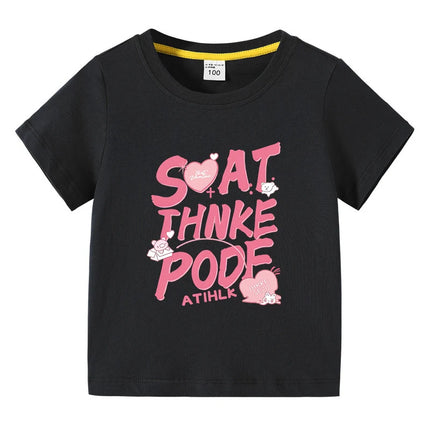 Summer Kids Girl T-Shirt Fashion Letter Print Short Sleeve Casual Tops Sweet Cool Style Teen Girls Clothing