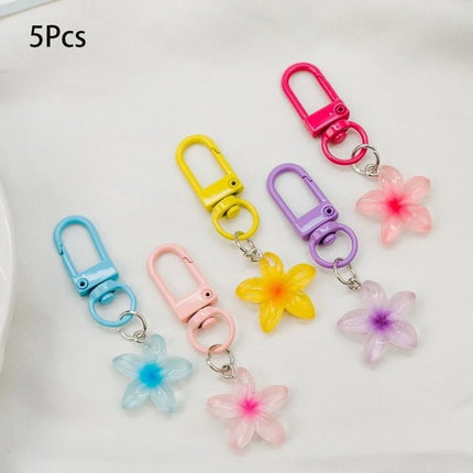 1/5Pcs New Sweet Colorful Flower Keychain Resin Rope Car Key Ring Hanging Jewelry Mini Keychain Girls
