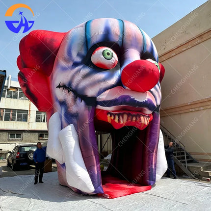 Giant Inflatable Clown Head Tunnel Halloween Horror Entrance Archway with Scary Teeth for Haunted House Event Decoration