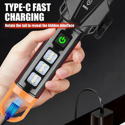 Tactica LED Flashlight w/ Safety Hammer & Seatbelt Cutter, SOS Red Strobe,Rechargeable Survival Gear for Outdoor EDC Defense