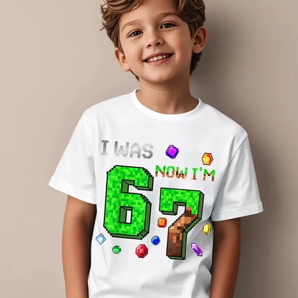 Summer Kids Short Sleeve Tops Children Cotton T-Shirt 'I WAS 6 NOW I'M 7' Birthday Print Casual Versatile Boys Streetwear Tshirt