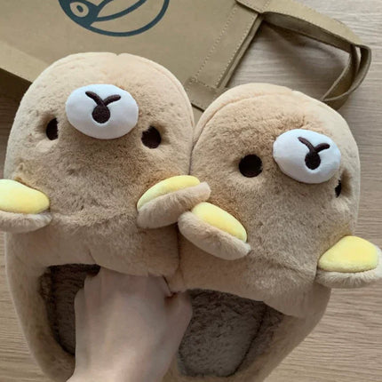Cute Rilakkuma Unisex Cotton Slippers Warm Indoor Outdoor Anti-Slip Home Shoes Cute Design Winter Wearable for Men And Women
