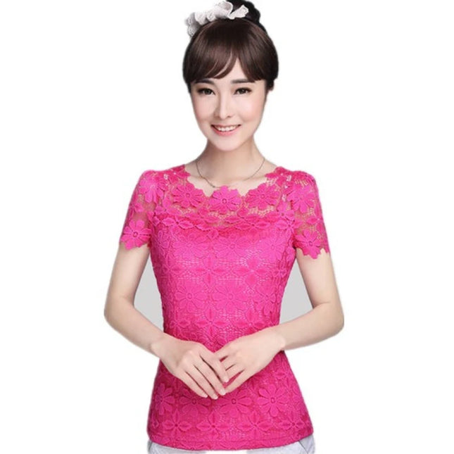 Plus Size Women  Lace  Blouse Shirt Casual Solid Hollow Women Clothing Top