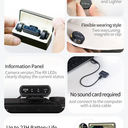 LINIM M8 Wireless Lavalier Microphone Noise Cancellation 23H Battery for iPhone Camera Type-C for Vlog Interview Live Streaming