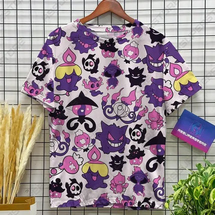 Men's Ghost Type Pokemon Gengar Gastly Print T-Shirt Casual Short Sleeve Tee Anime Fans & Streetwear Lovers Ideal for Daily Wear