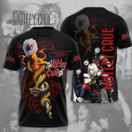 Rock Motley Crue Band 3d Male and Female Rap Singer Printed T-shirt, Fashionable Hip-hop Sports T-shirt Men Tour Album T-shirt