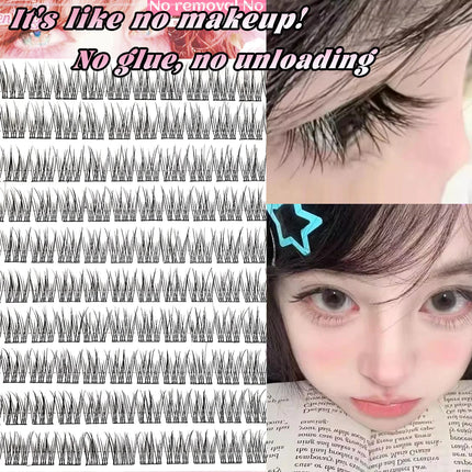 110PCS Self-Adhesive Eyelashes Triple Fish Tail Style Extremely Fine Black Stem False Lashes Clear Transparent Natural Look