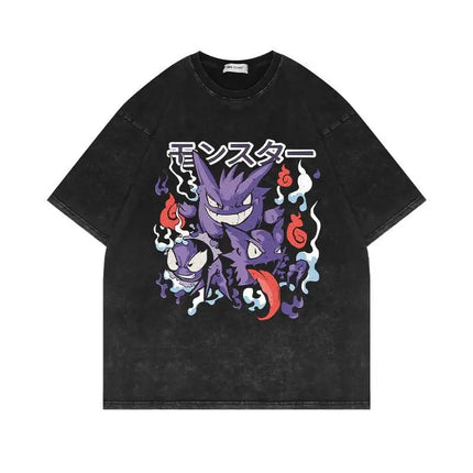 Pokemon Gengar T Shirt Men 2026 Summer Vintage Acid Wash Oversized Tee Japanese Anime Streetwear Hip Hop Harajuku Y2k