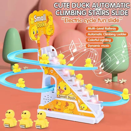 DIY- Electric Small Ducks Climbing Toys Ducks Chasing Race Track Game Set with Lights & Music Roller Coaster Toy for Kids Gift
