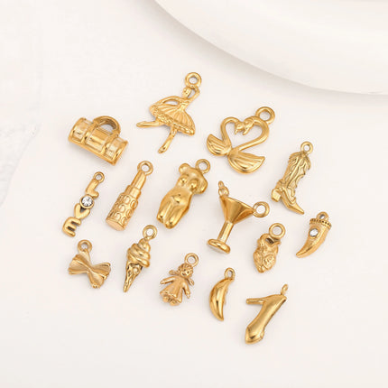 3Pcs Lipstick/Martini Wineglass/Ballet Girl Charm Fashion Stainless Steel Pendant DIY Exquisite Necklace Bracelet Jewelry Making