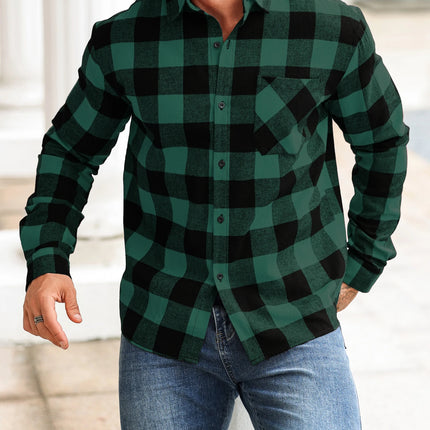 New Men's Checkered Shirt That Is Trendy, Versatile, Casual, Fashionable, and Fits Snugly for Office, Outdoor Sports, Fitness,