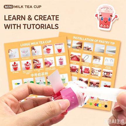 Creative Mini Milk Tea Cup Cream Glue DIY Set Handmade Craft Making Material Kit Pretend Play Role Play Toy for Girls Kids