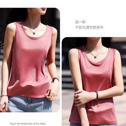 High-End Acetate Fiber Women's Knitted T-shirt with Suspender European Fashion Style Popular Women's Top