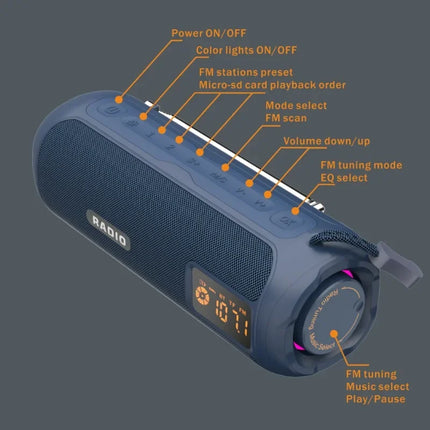 Multi-function Radio Portable Wireless Bluetooth Speaker with Display Screen Rechargeable Outdoor TF Card USB HIFI Soundbox