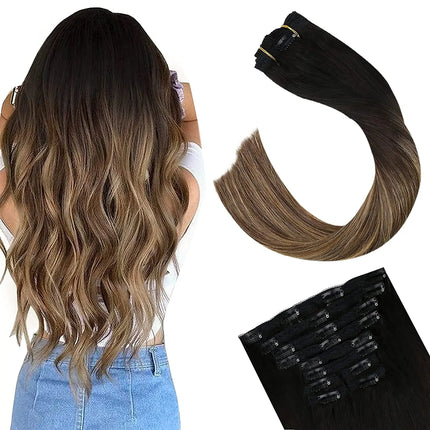 [16 Colors] Ugeat Clip in Hair Extensions Human Hair 14-22" Double Weft Remy Hair Full Head Clip in Extensions for Woman 7Pcs