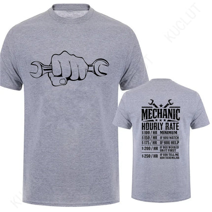 Men's T-Shirt Tops Mechanic Hourly Rate Unique Tee Shirt Male T-shirt Car Fix Engineer Graphic Design T-Shirt Clothing Gift Idea