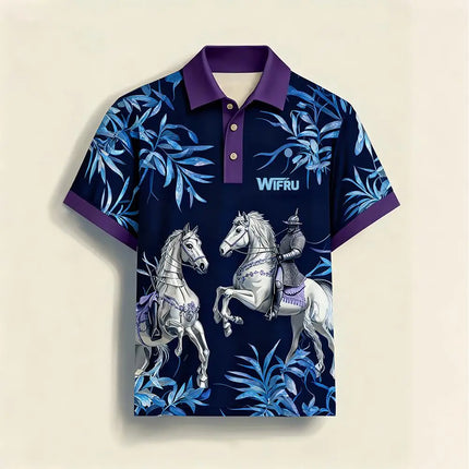 2026 New Men's Retro Equestrian Print Polo Shirt Comfortable Summer Outdoor Vacation Style Top WIFRU Casual Fashion Menswear