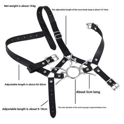 BDSM Metal Spider Gag with Nose Hooks Head Harness Bondage Slave Restraint Adult Sex Toy for Women Men Gay Fetish Role Play Gear