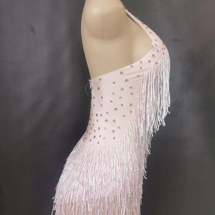 Sparkly Rhinestones Fringe Bodysuit Women Nightclub Party Dance Costume Stage Wear Sexy Tassel Leotard Performance Clothing 7G