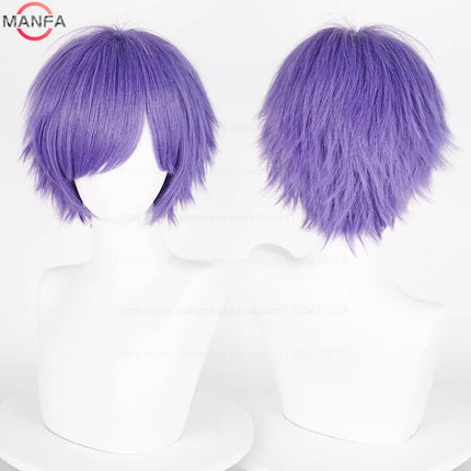 Anime 30cm Short Straight Cosplay Wig Black White Green Brown Purple Blue Gray Red Gold Man Women Heat Resistant Synthetic Hair