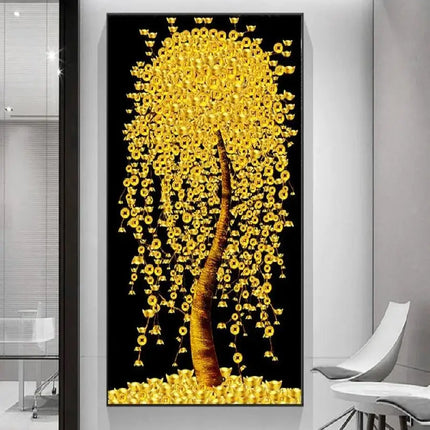 Modern Golden Fortune Money Trees Prints Canvas Wall Art Simple Landscape Poster for Living Room Home Office Decor