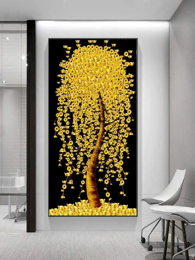 Modern Golden Fortune Money Trees Prints Canvas Wall Art Simple Landscape Poster for Living Room Home Office Decor