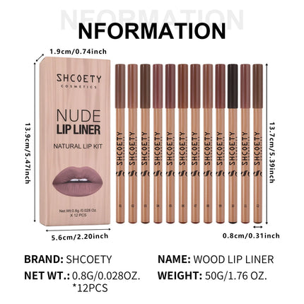 12 Pieces Nude Lip Liner Set Natural Lip Kit Smooth Matte Lipstick Pencils Long-lasting Moisturizing Lip Makeup for Women