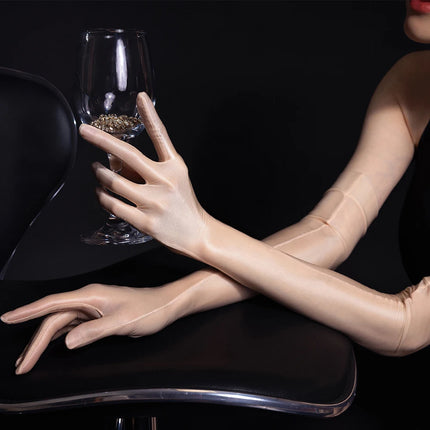 Women Sexy Ultrathin Transparent 55cm Long Gloves For Man Oil Shiny Seamless Mittens High Elastic Tight Party Nightclub Cosplay
