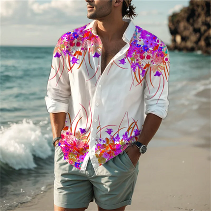 3D printed poker print, high-quality and comfortable men's boutique fashion long-sleeved shirt, trendy printed men's shirt