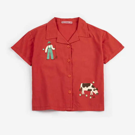 2026BC Short-sleeved Set Boys' Printed Shirt Shorts Polo Shirt Casual Pants Girls' Wide-Leg Pants Short Skirt