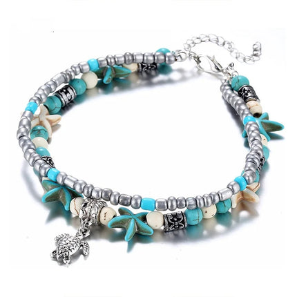 Love Personality Double Simple Bohemian Layered Heart Anklet Summer Beach Anklets On Foot Ankle Bracelets For Women Leg Chain