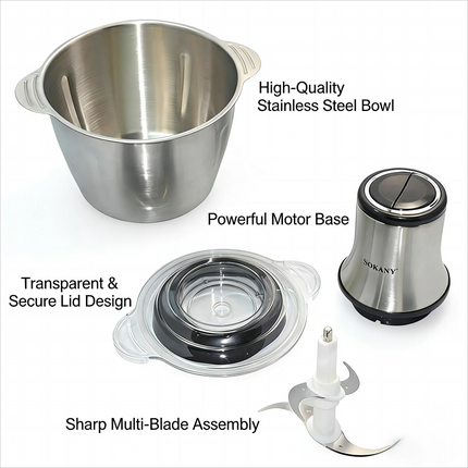 800W 3L Electric Meat Grinder Multifunction Food Processor Stainless Steel Kitchen Grinder Vegetable Chopper Slicer Machine Home