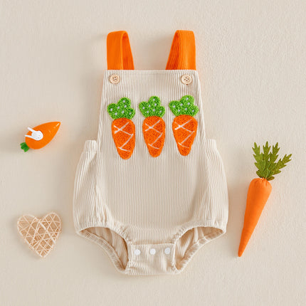 Baby Romper Sleeveless Embroidery Carrot Bodysuit Overalls Easter Clothes for Girls Boys