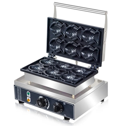 HPH2O Commercial Electric Waffle Maker 6pcs Taiyaki Fish Waffle Maker 1600W Non-stick Coating Snack fish waffle Machine