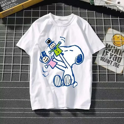 2025 New Summer Snoopy T Shirt Cartoon Short Sleeved Tees Tops Harajuku T-shirt Women Streetwear Pullover Clothes Men's Clothing