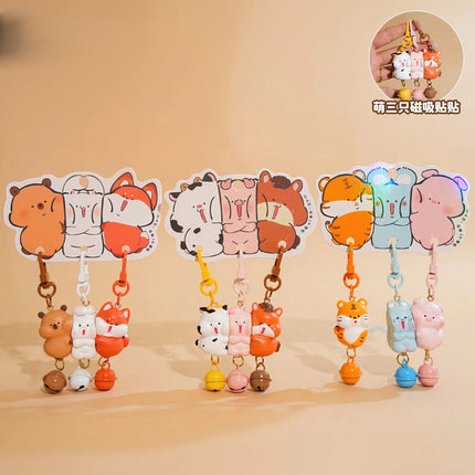 3Pcs Cartoon Rabbit Holding Fox Hug Puppy Keychain Magnetic Snap Animal Keys Chain Sets for Couple Friends Gift Keyring