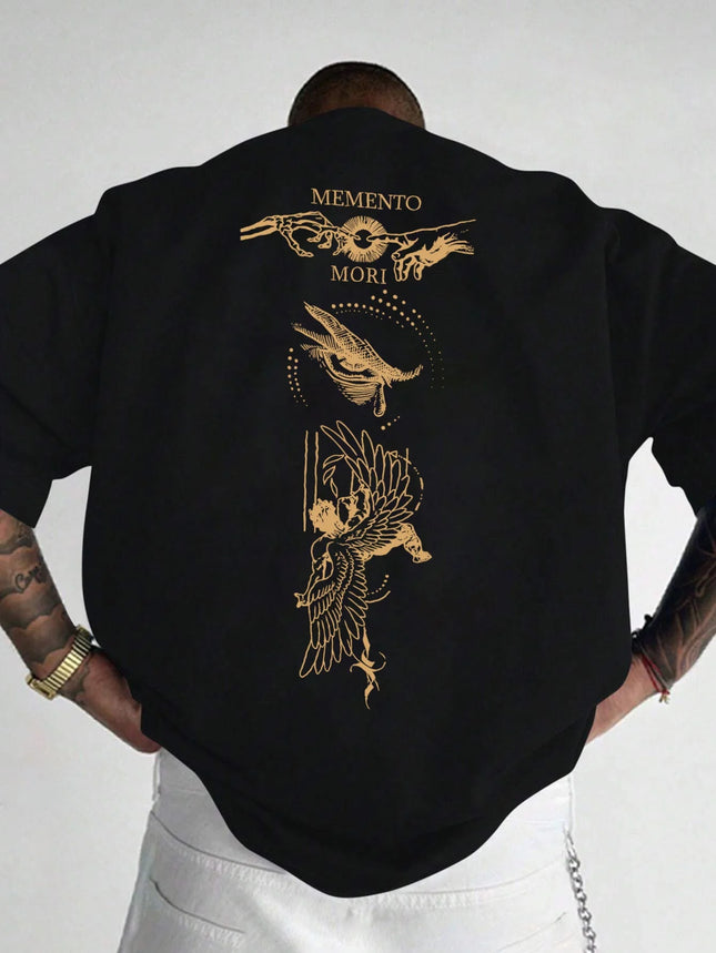 Summer New Men's Personalized Flower and Letter Printed Breathable and Comfortable Round Neck T-shirt Outdoor Casual Top