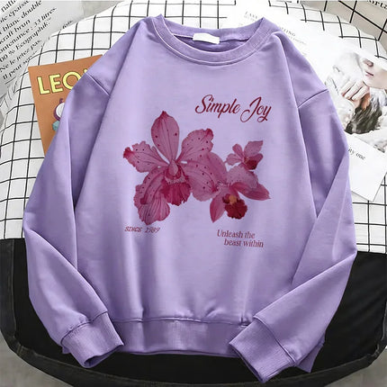 Retro Floral Gothic Womens Solid Hoodies Basic Warm Fleece Sweatshirt Soft Y2k O-Neck Pullover Casual Female Clothes