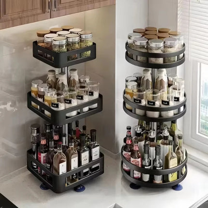 360 Rotation Spice Rack Multi-Layer Spices Cans Seasonings Storage Tray Multifunctional Bathroom Storage Rack Kitchen Organizer
