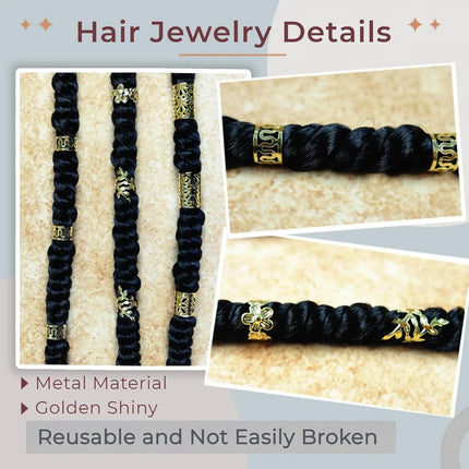 120PCS Rings Gold Cuffs Multi Style Hair Rings  Hair Beads for Braid Loc Dreadlock Accessories for Women and Girls