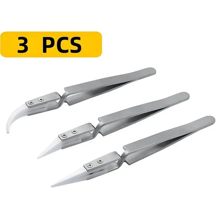 5/3/1pcs Ceramic Tip Labor-saving Electronic Soldering Tweezers, Anti-Static Reverse Acid Resistant Precision Chuck Tweezers