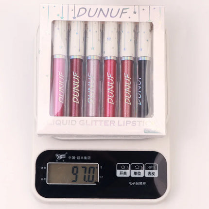 DUNUF 6 pcs set pearlescent metallic color long lasting lip gloss waterproof sweatproof non-stick lipstick