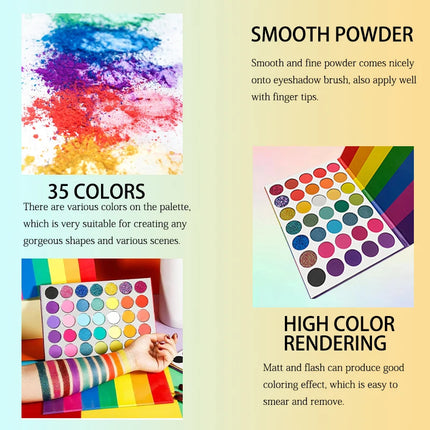 35-Color Rainbow Eyeshadow Palette, Matte, Shimmer Finishes, High, Blendable Long-Lasting Eye Makeup, Vibrant Shades for Parties