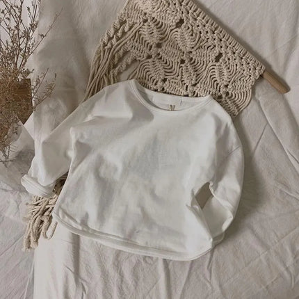Autumn Winter Boy Girl Children's Solid Long-Sleeved Bottoming Shirt Kid Loose T-shirt Retro Baby Cotton Tops Toddler Casual Tees